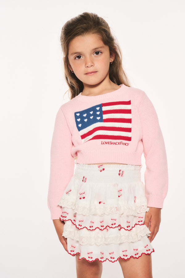Loveshackfancy Girls Viennetta Cotton Flag Sweater