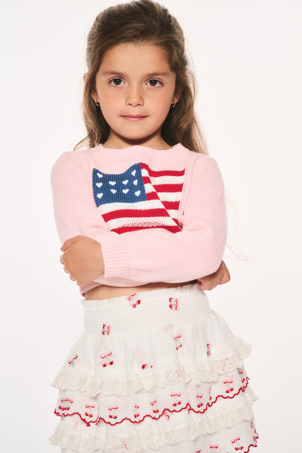 Loveshackfancy Girls Viennetta Cotton Flag Sweater