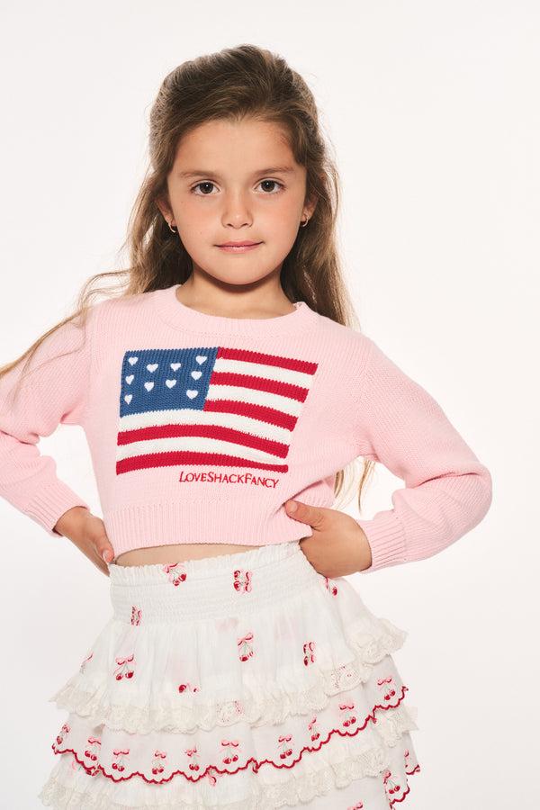 loveshackfancy Girls Viennetta Cotton Flag Sweater