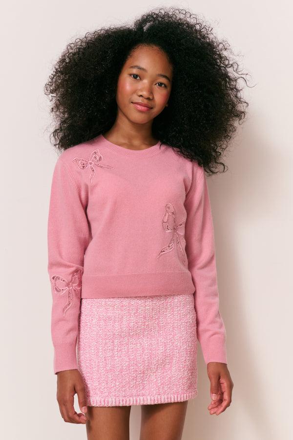 loveshackfancy Girls Zolee Cashmere Bow Pullover