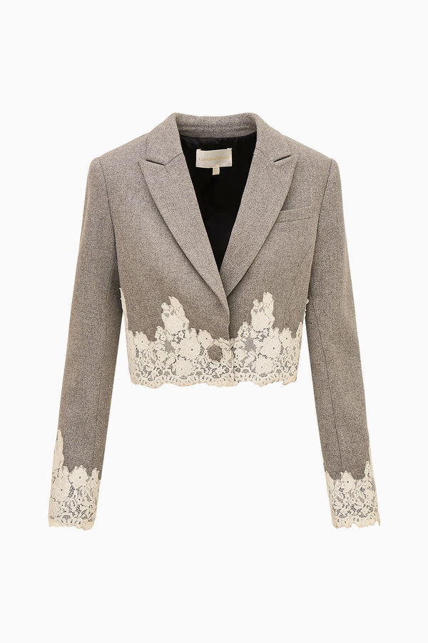 Loveshackfancy Icarus Cropped Lace-Trimmed Blazer
