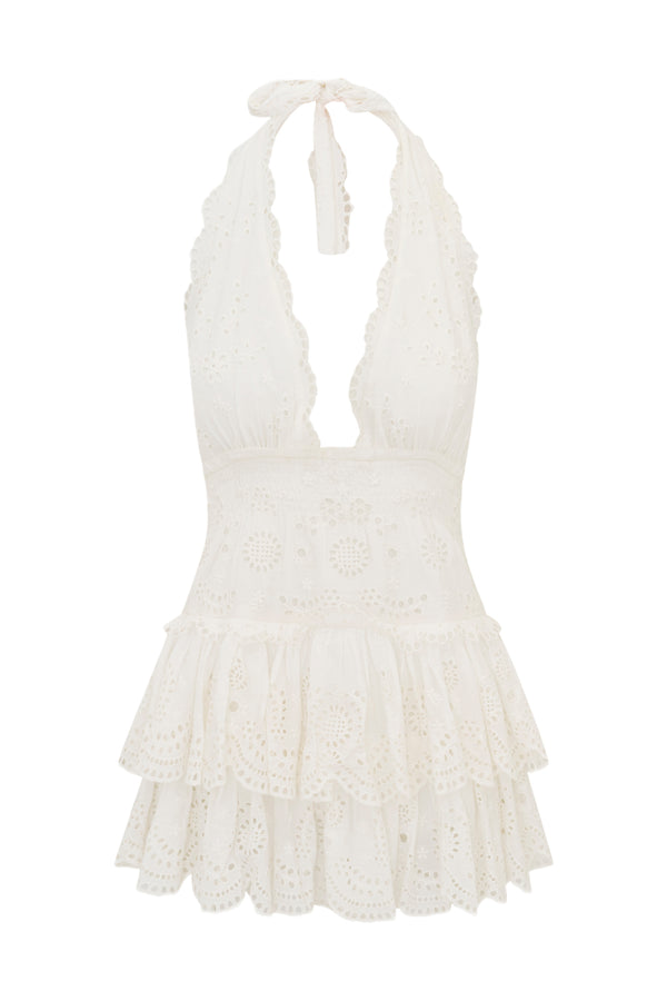 Loveshackfancy Janea Eyelet Lace Mini Halter Dress
