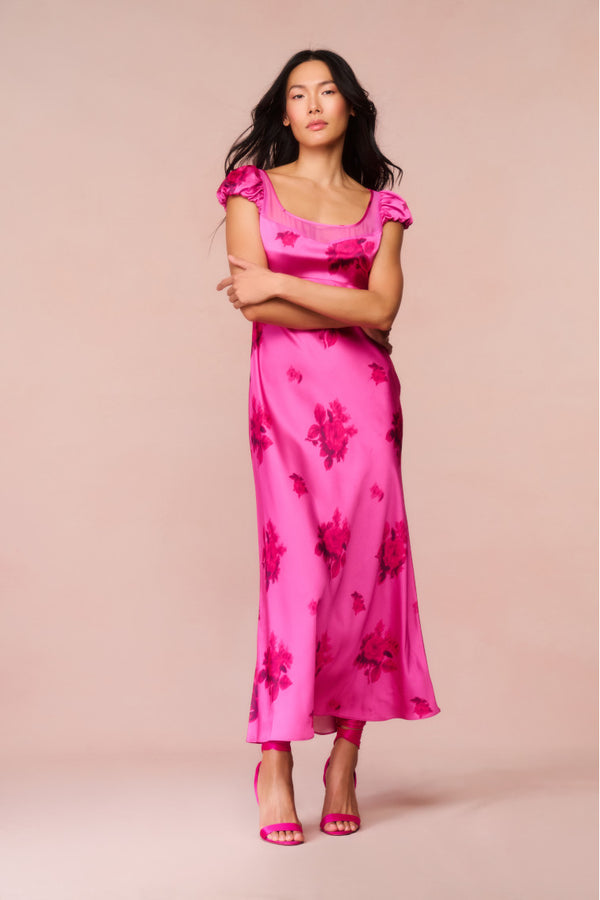 loveshackfancy Joelette Floral Satin Maxi Dress