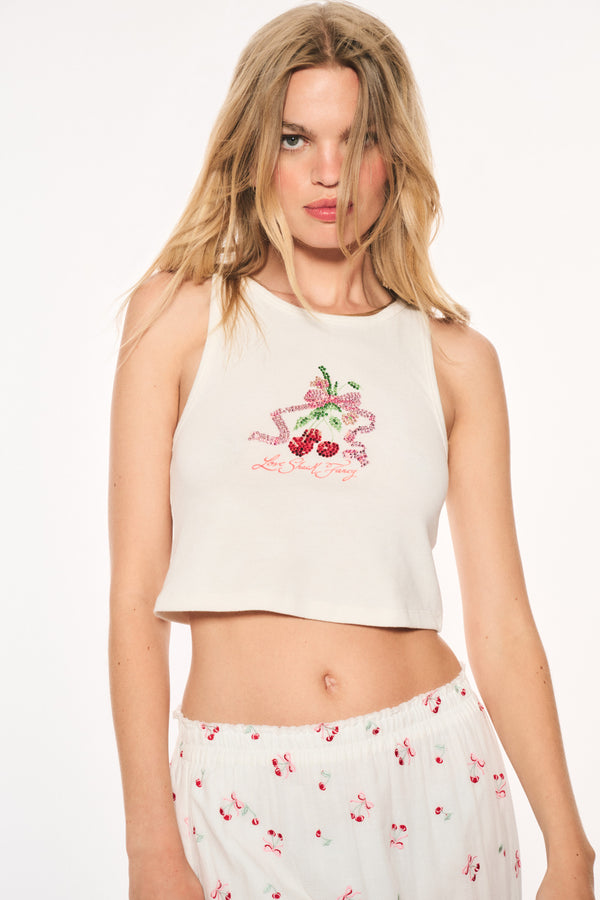 Loveshackfancy Kaleen Cherry Rhinestone Tank Top