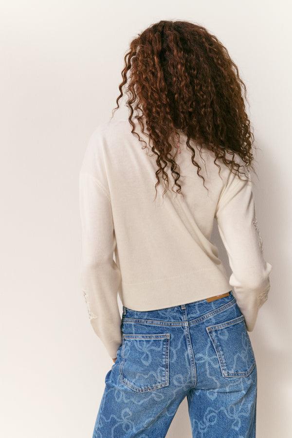 Loveshackfancy Lazuli Cashmere & Lace Sweater