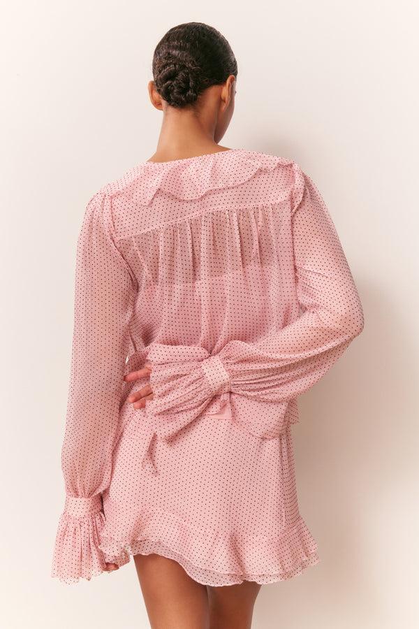 Loveshackfancy Linette Polka Dot Ruffle Blouse