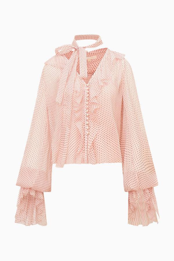 Loveshackfancy Linette Polka Dot Ruffle Blouse