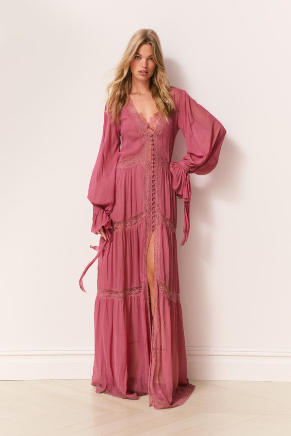 Loveshackfancy Lyvienne Chiffon Lace Maxi Dress