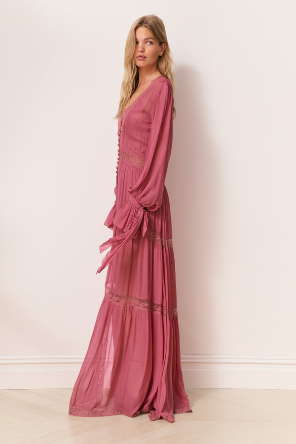 Loveshackfancy Lyvienne Chiffon Lace Maxi Dress