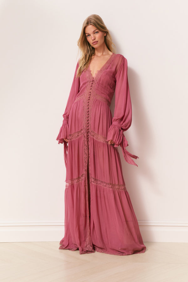 loveshackfancy Lyvienne Chiffon Lace Maxi Dress