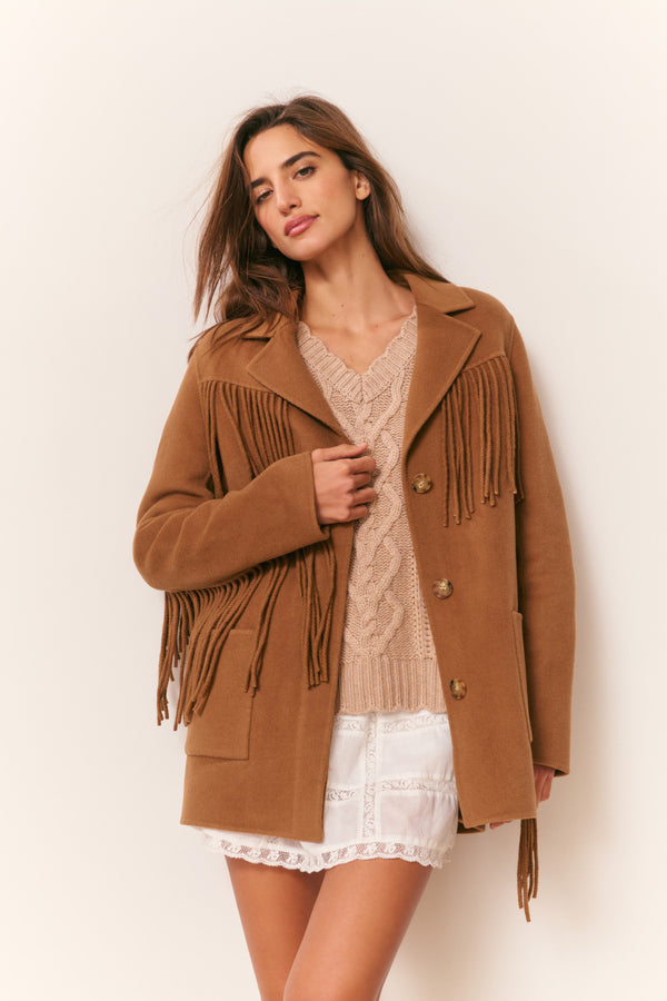 Loveshackfancy Maebella Wool Fringe Jacket