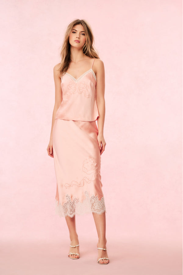 loveshackfancy Malina Satin Midi Slip Skirt