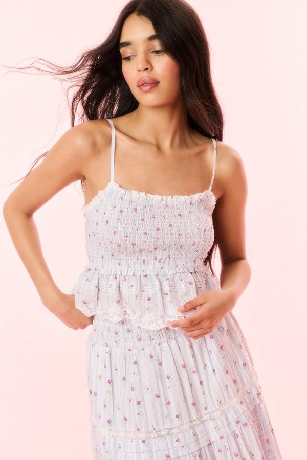 loveshackfancy Marzenia Smocked Striped Floral Top