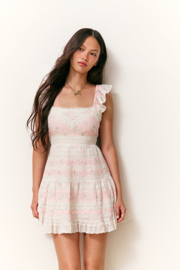 Loveshackfancy Melitta Mixed Print Mini Dress