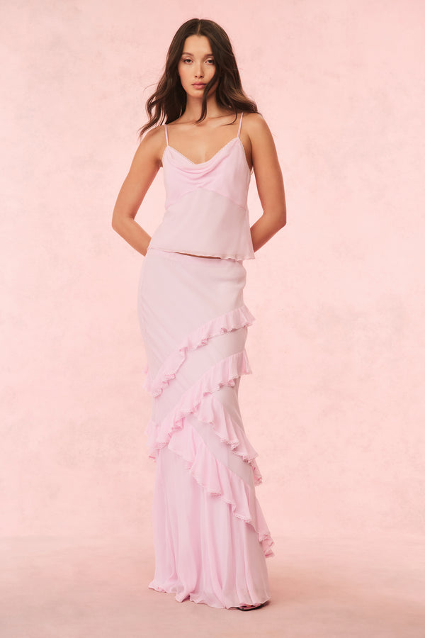 Loveshackfancy Mitnessa Chiffon Ruffle Maxi Skirt