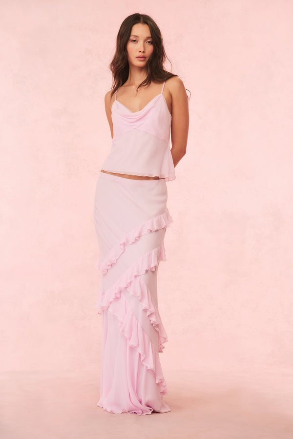 loveshackfancy Mitnessa Chiffon Ruffle Maxi Skirt
