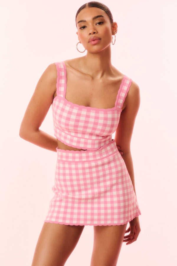 loveshackfancy Muna Checkered Knit Mini Skirt