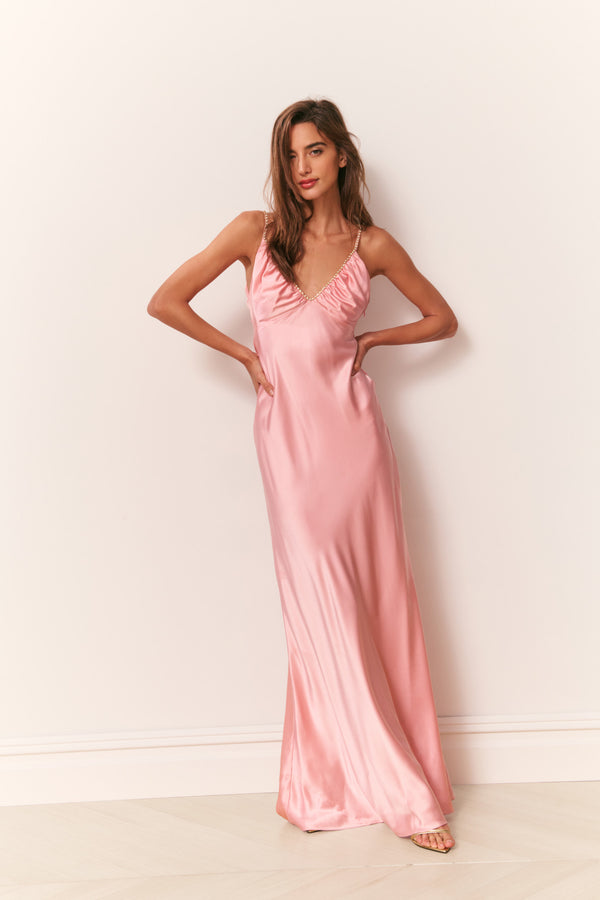 Loveshackfancy Mystara Satin Maxi Dress