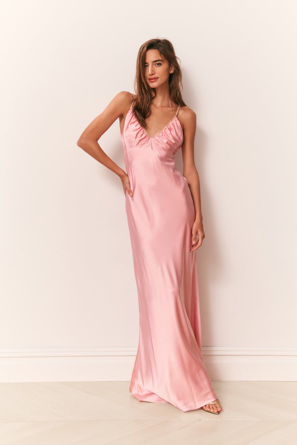loveshackfancy Mystara Satin Maxi Dress