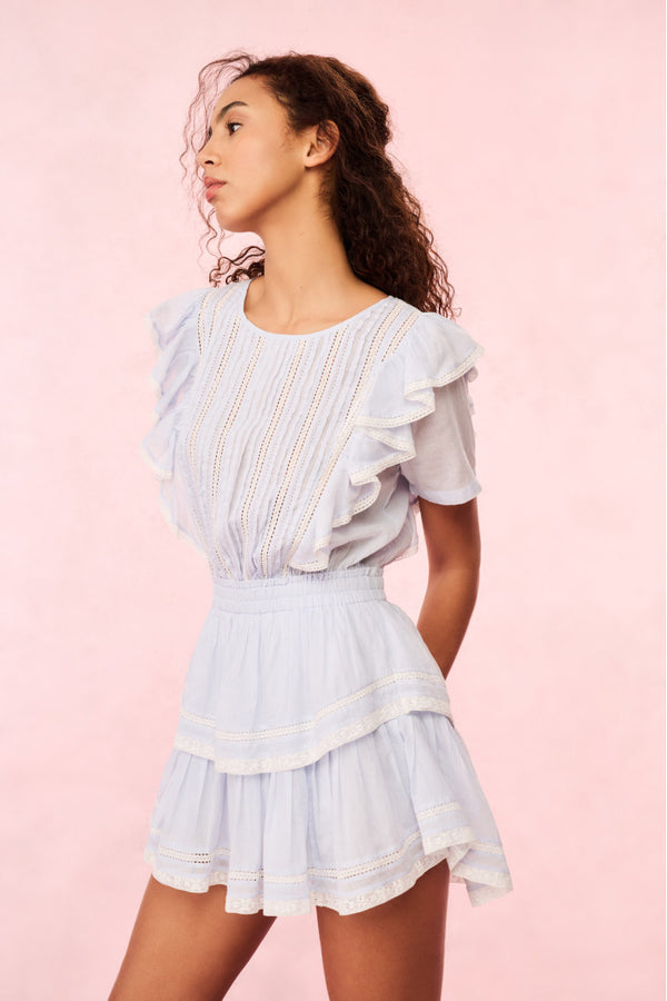 Loveshackfancy Natasha Blue Cotton Mini Dress