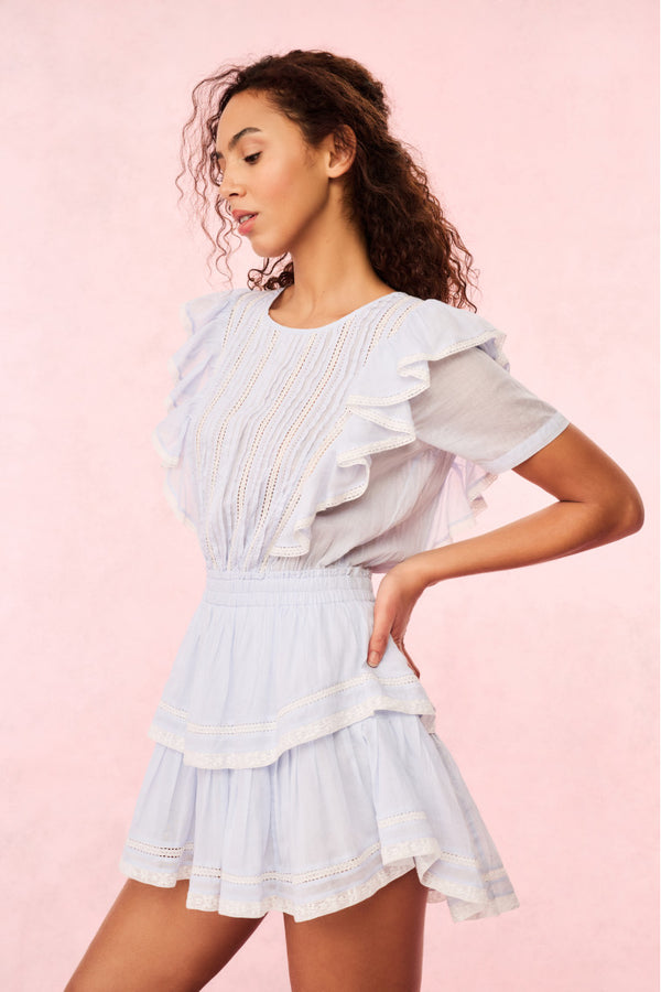 Loveshackfancy Natasha Blue Cotton Mini Dress