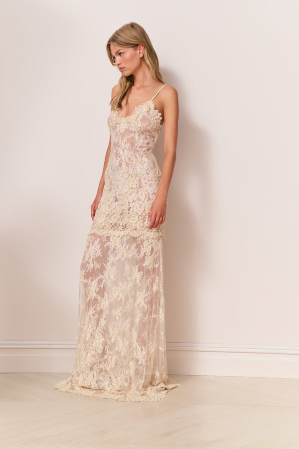 Loveshackfancy Noira Lace Pearl-Embellished Gown