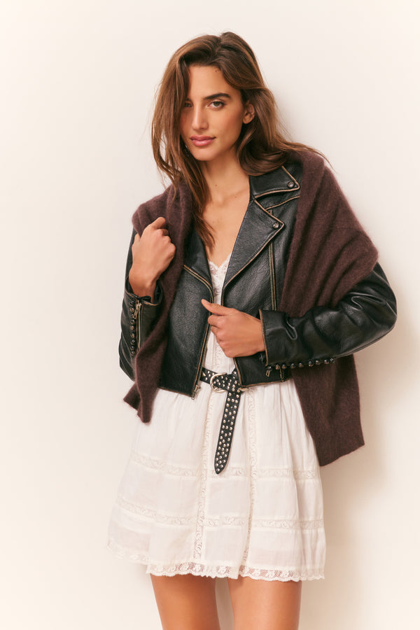 Loveshackfancy Nyssara Distressed Leather Jacket