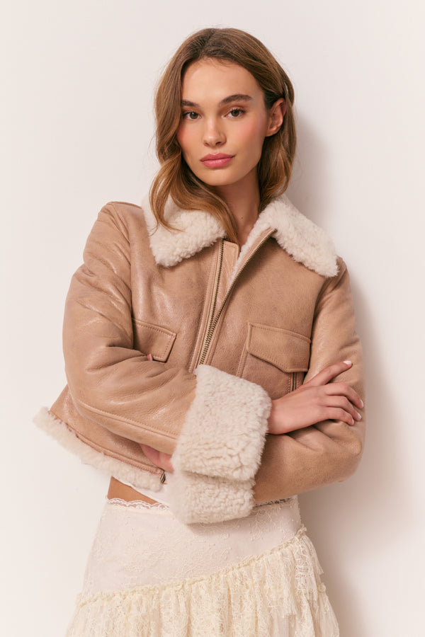 Loveshackfancy Pansy Cropped Shearling Jacket
