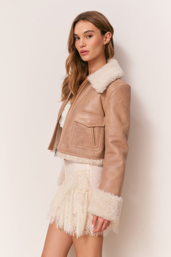 Loveshackfancy Pansy Cropped Shearling Jacket