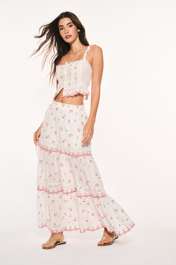 Loveshackfancy Patten Cotton Cherry Maxi Skirt