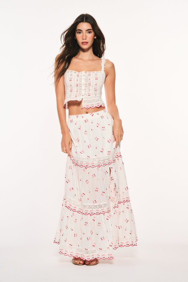 Loveshackfancy Patten Cotton Cherry Maxi Skirt