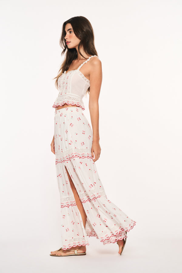 Loveshackfancy Patten Cotton Cherry Maxi Skirt