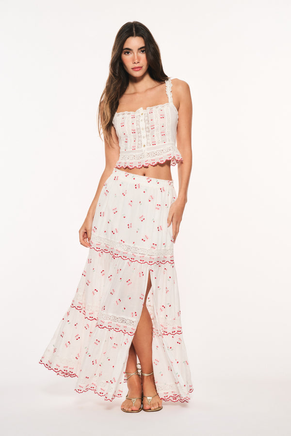 loveshackfancy Patten Cotton Cherry Maxi Skirt