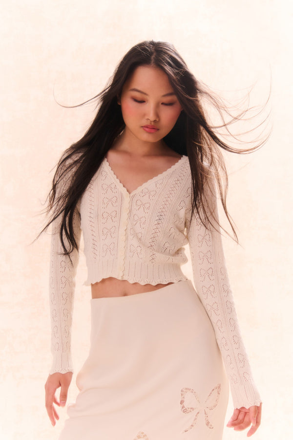 Loveshackfancy Petra Bow Pointelle Cardigan