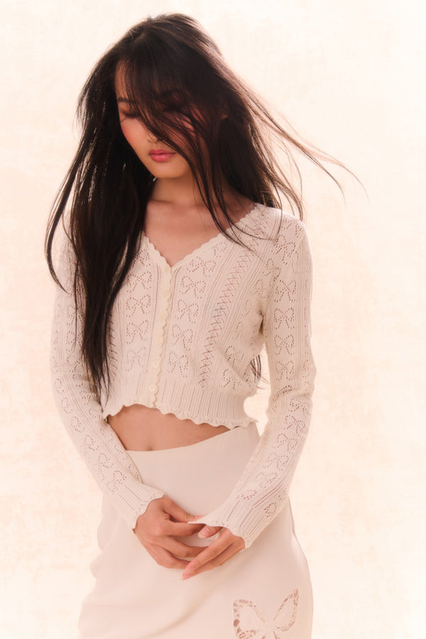 Loveshackfancy Petra Bow Pointelle Cardigan