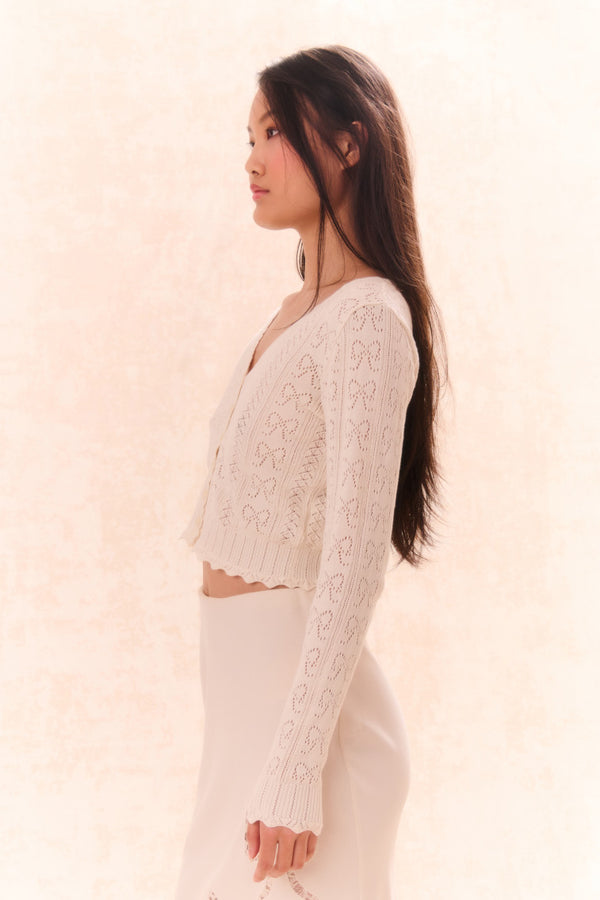 Loveshackfancy Petra Bow Pointelle Cardigan