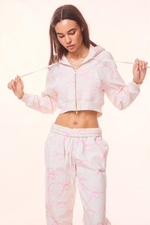 Loveshackfancy Pierra Cotton Cropped Bow Hoodie