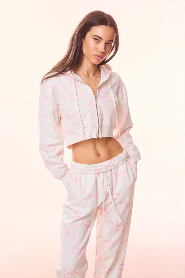 Loveshackfancy Pierra Cotton Cropped Bow Hoodie