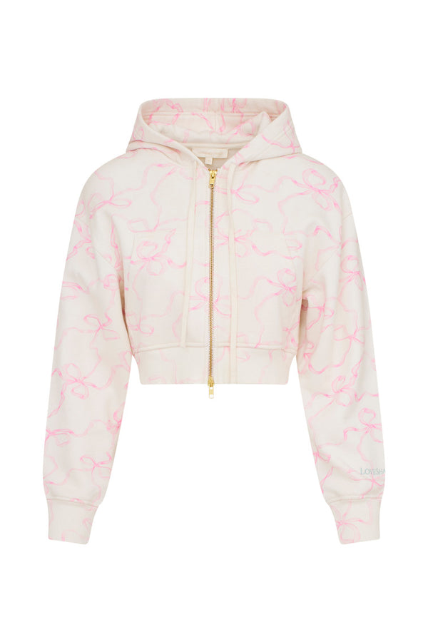 Loveshackfancy Pierra Cotton Cropped Bow Hoodie