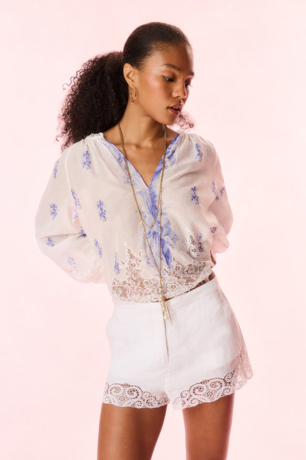 Loveshackfancy Quindi Linen Crochet Lace Shorts