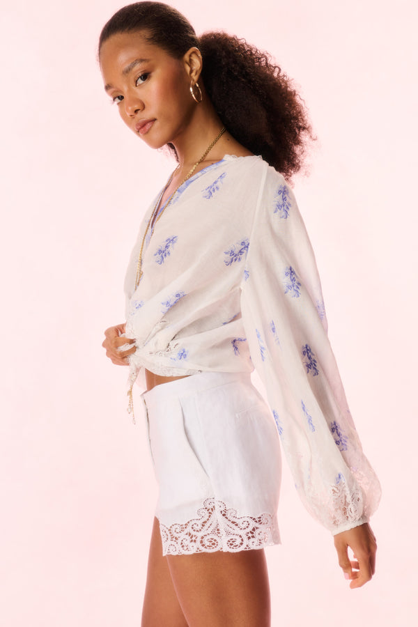 Loveshackfancy Quindi Linen Crochet Lace Shorts