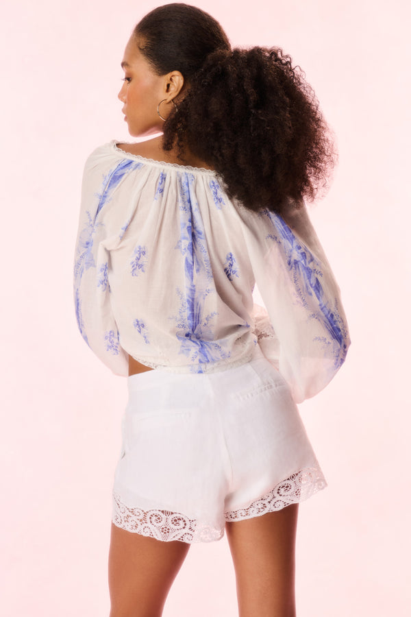 Loveshackfancy Quindi Linen Crochet Lace Shorts