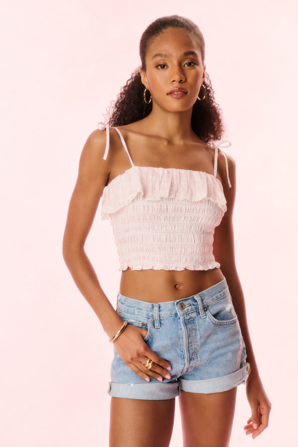 Loveshackfancy Renada Gingham Eyelet Top