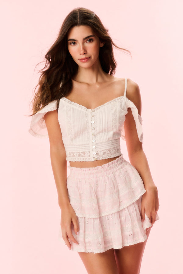 Loveshackfancy Ruffle Mini Gingham Eyelet Skirt