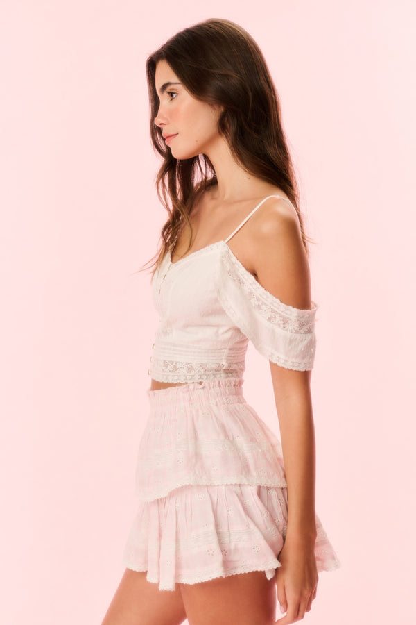 Loveshackfancy Ruffle Mini Gingham Eyelet Skirt