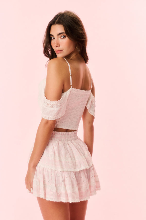 Loveshackfancy Ruffle Mini Gingham Eyelet Skirt