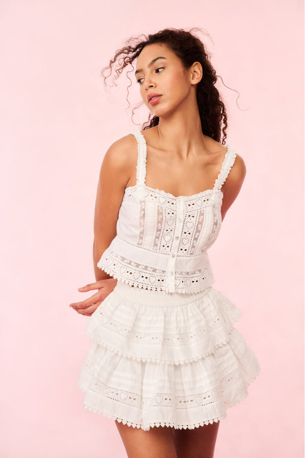 Loveshackfancy Ruffle Mini Heart Eyelet Lace Skirt