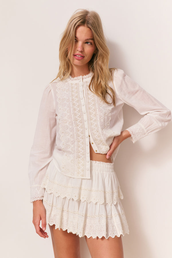 Loveshackfancy Ruffle Mini Pearl-Embellished Skirt