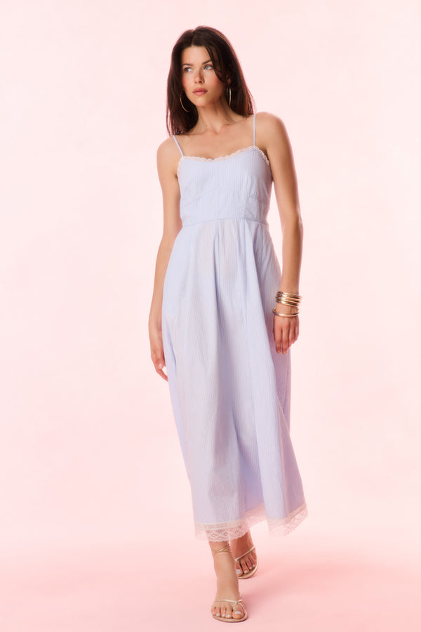 Loveshackfancy Sandara Cotton Pinstripe Midi Dress