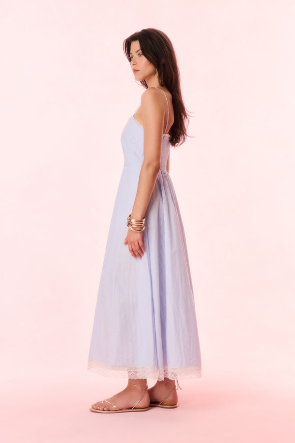 Loveshackfancy Sandara Cotton Pinstripe Midi Dress